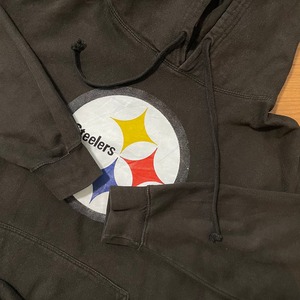 【AMS】NFL Pittsburgh Steelers プリント ロゴ スウェット パーカー フーディー アメリカンフットボール XL US古着