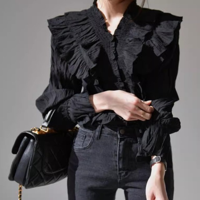 2color フリル ランタンスリーブ ブラウス 24171