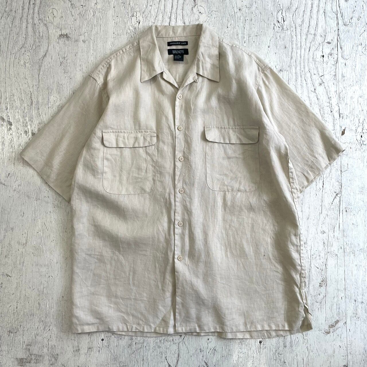 2000's open collar linen shirt #G404