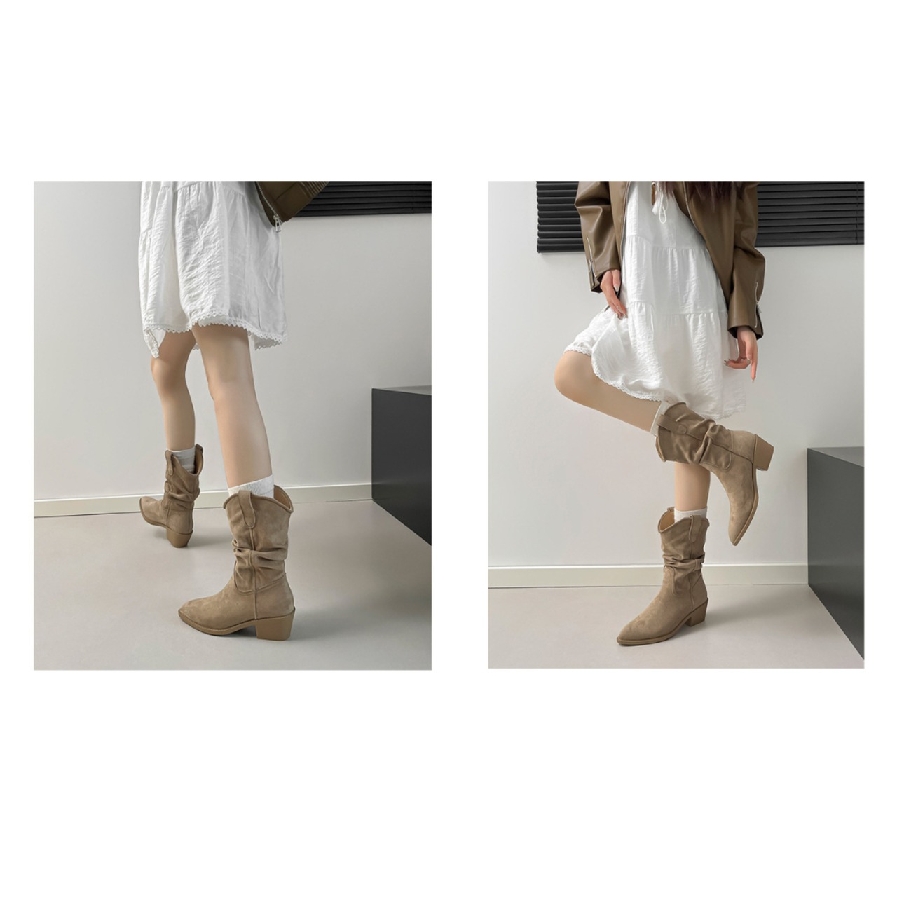 チャンキーヒール スラウチブーツ 2color W10412