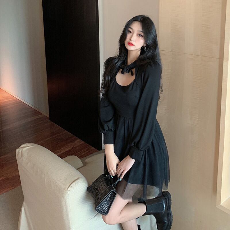 ドレス メッシュAラインショートスカート サマーブラック リボン 夏物 ステッチ ブラックストロベリース3551242419