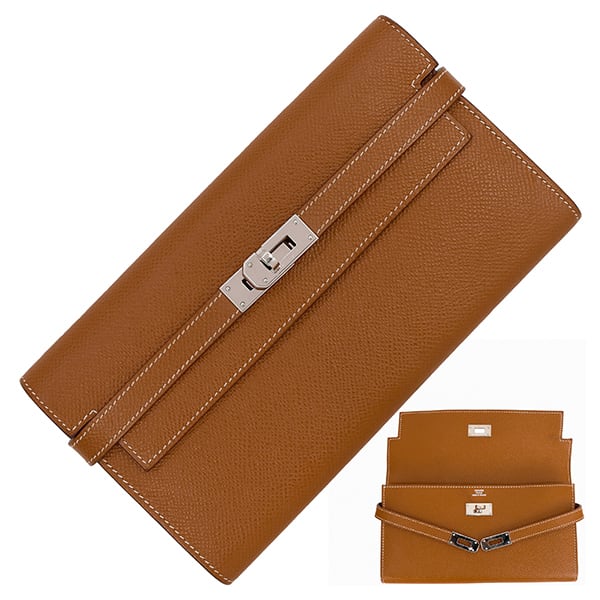 Used HERMES エルメス ケリーウォレットロング ゴールド シルバー金具 X刻印 長財布 美品