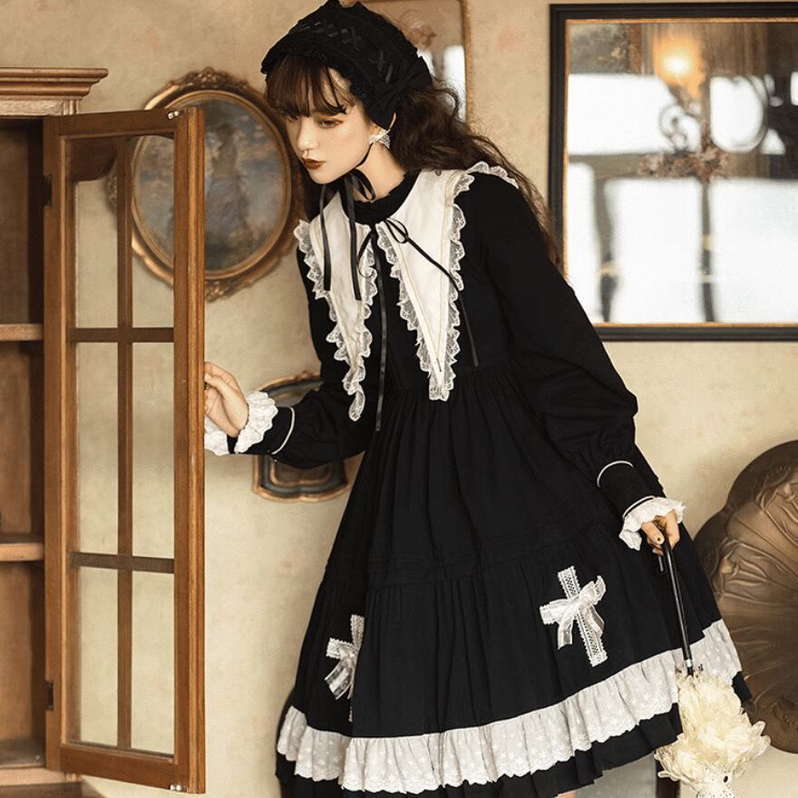 十字架 薔薇 バラ ワンピース ネイビー 紺 ゴスロリ ロリータ ロリィタ ロリータファッション通販 SEASONZ ゴスロリ ワンピース