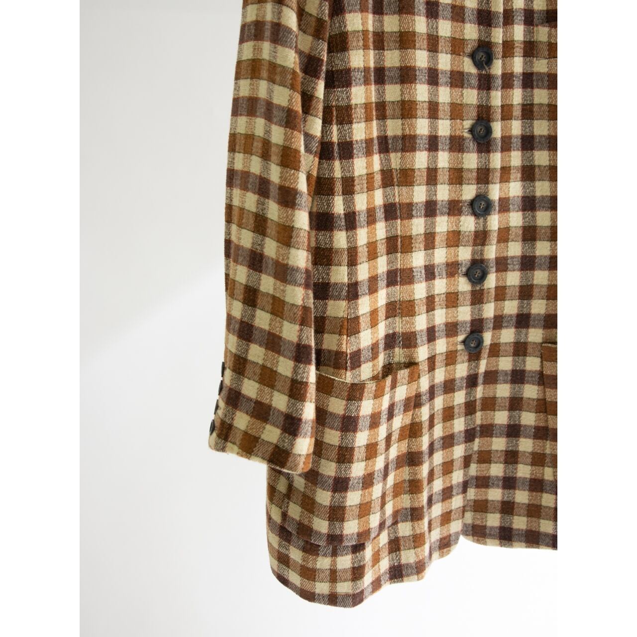 【SONIA RYKIEL】Made in France Viscose-Wool-Cotton Collarless Jacket（ソニアリキエル フランス製ウール混 ノーカラーチェックジャケット）