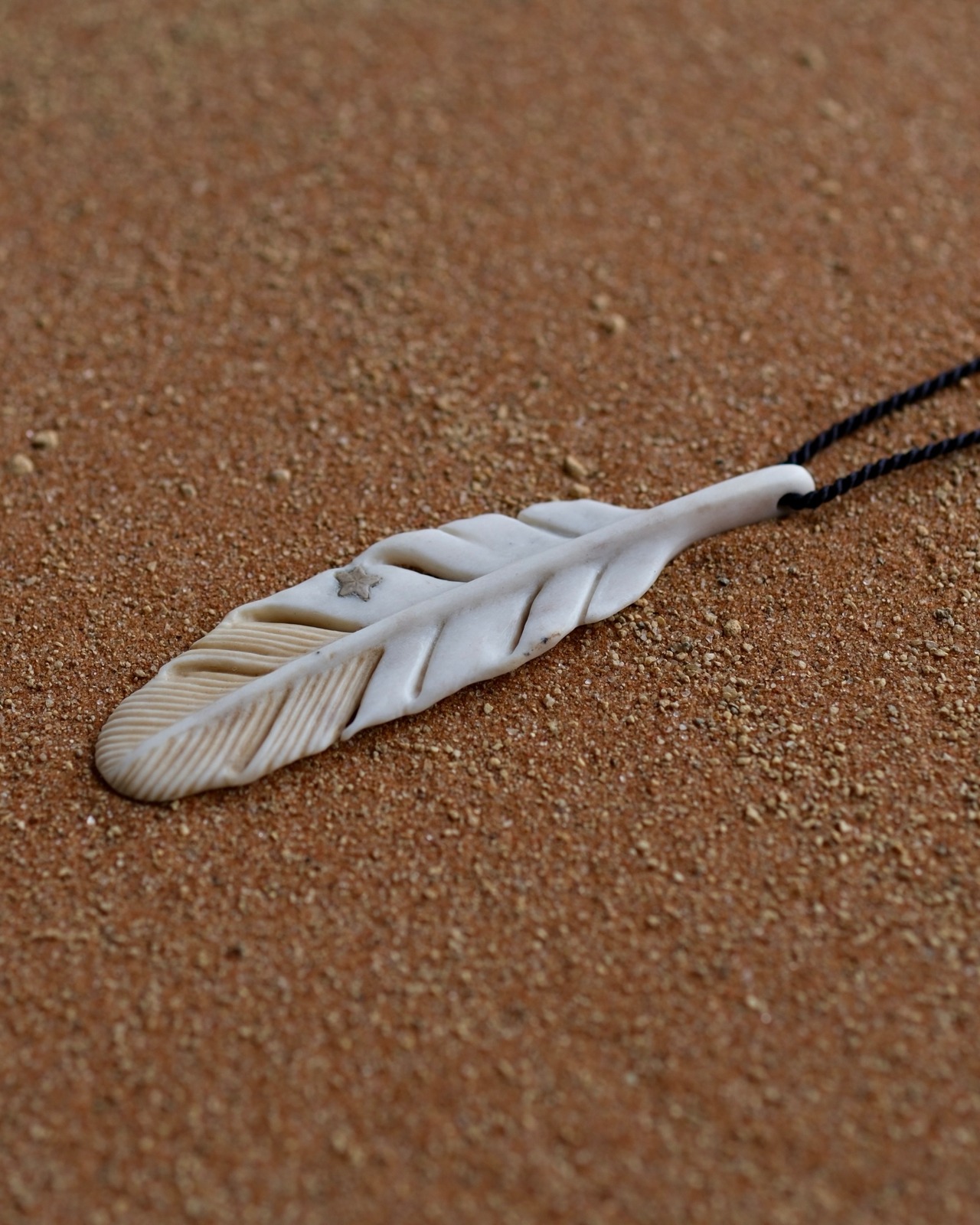 Hand Carved Antler Pendant (L) Crinoid Fossil  |  002