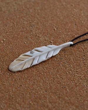 Hand Carved Antler Pendant (L) Crinoid Fossil  |  002