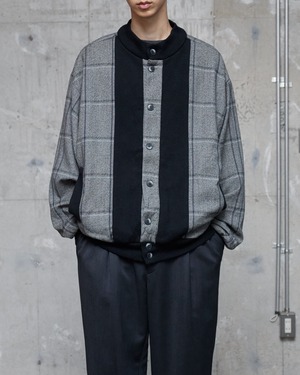knit switching woven check wide blouson / Made In ITALY