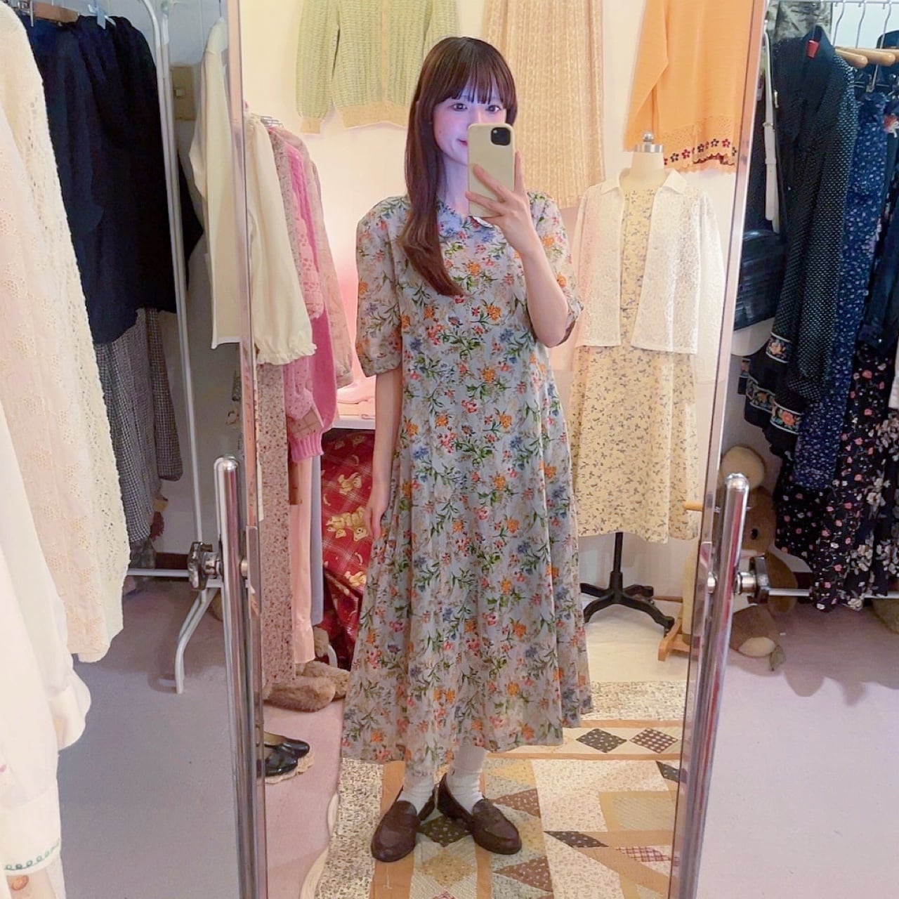 botanical flower light blue one-piece