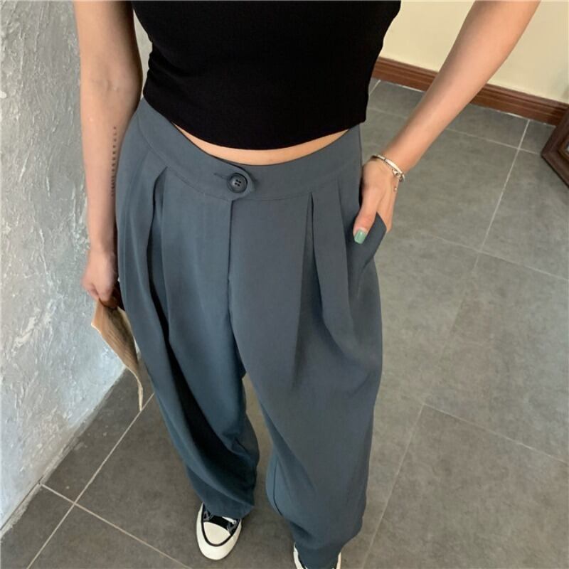 グレーパンツ サマーカジュアルハイウェストルーズ 夏物 シルク ブラックストロベリース75080788544