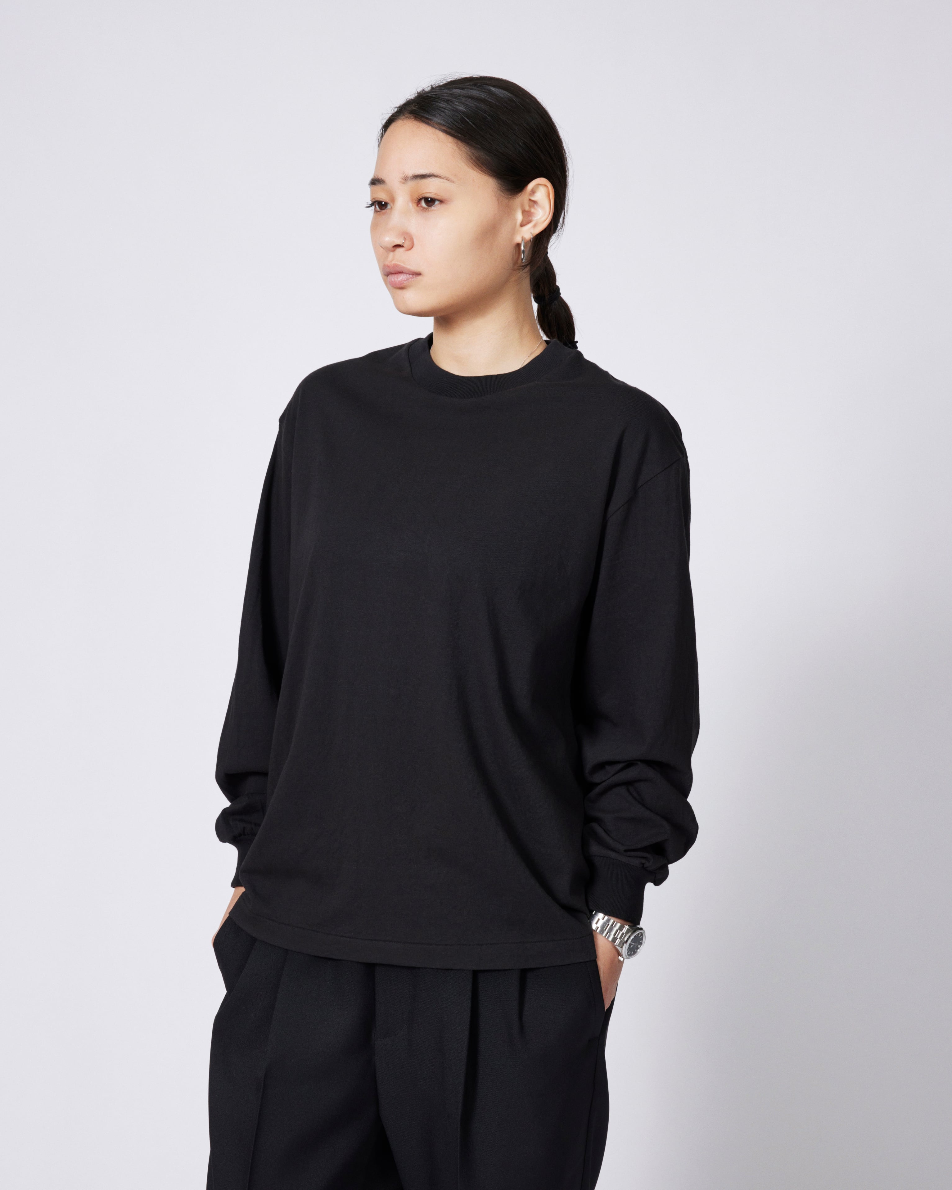 everyone american cotton long sleeve tee shirt (BLACK) | everyone