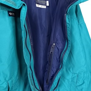 90s　コロンビア　スタンドカラー　ナイロンジャケット　シェル　エメラルド　緑
