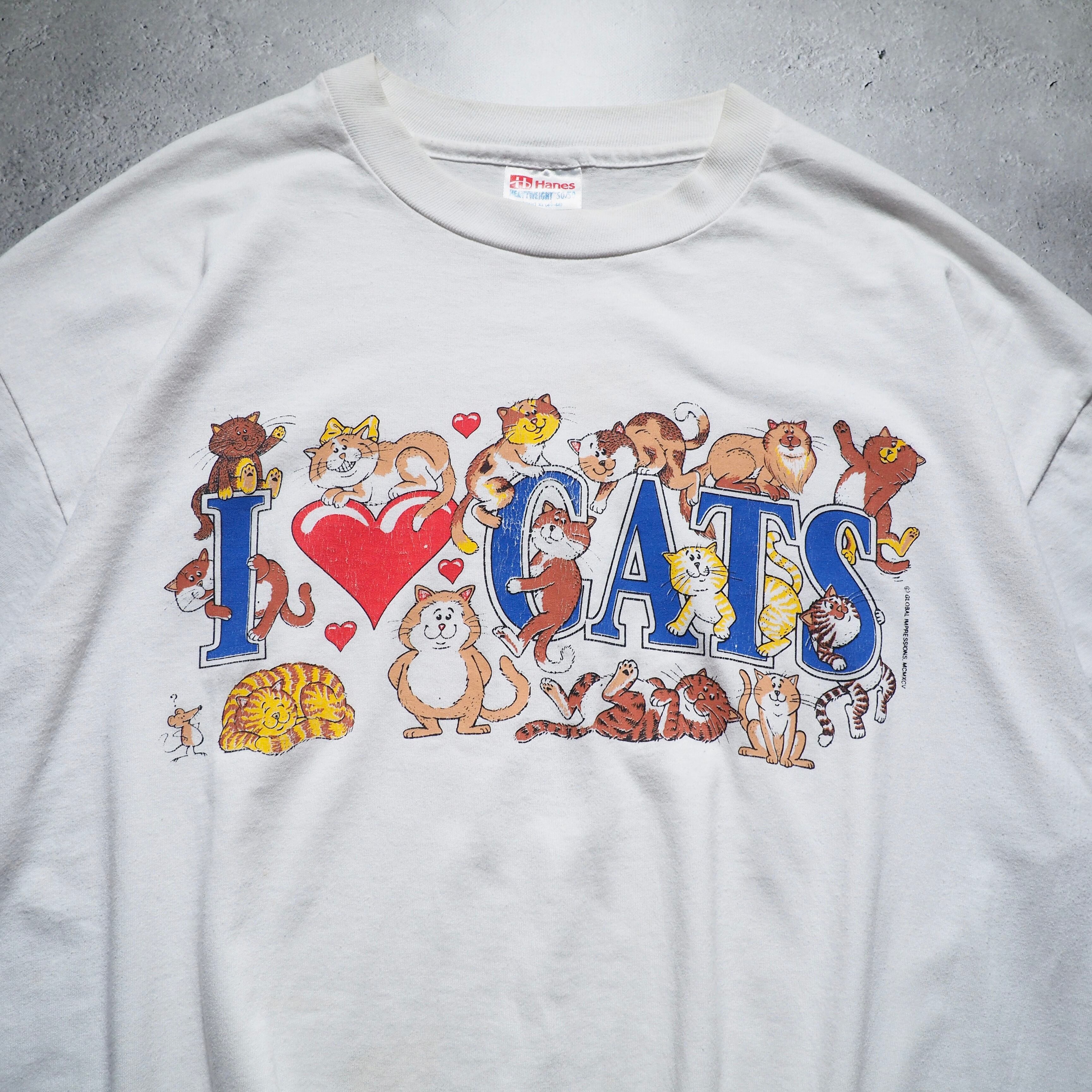 1990s ” I love cats ” printed vintage ss white Tee
