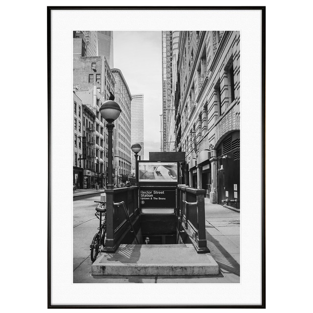 アメリカ写真 ニューヨーク地下鉄 レクター・ストリート駅 インテリア モノクロアートポスター額装 AS3316