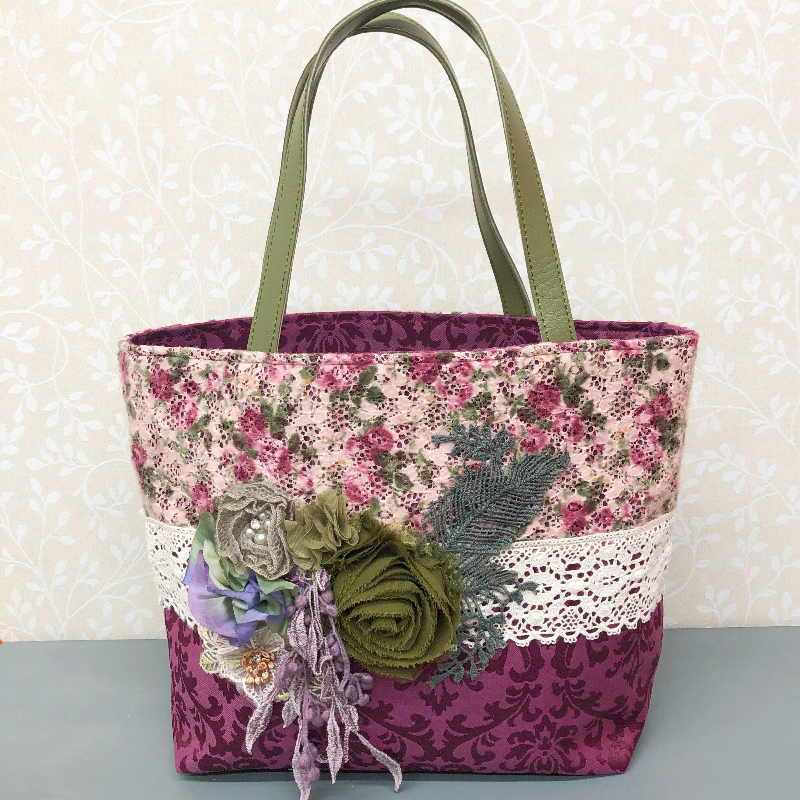 モスグリーン 小 ボルドーのガーリーバッグ ややんグラマラス