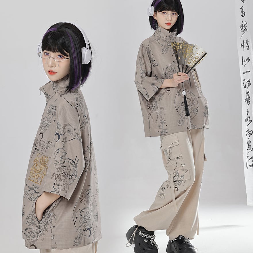 中華ゴシック パンツ ユニセックス 卿棠オリジナル 夏服 Y2Kファッション ストリートファッション