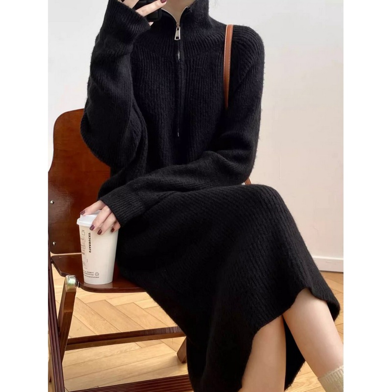 ジッパー ニット ロング ワンピース 10351