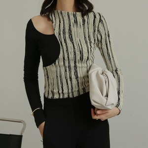 Shoulder cut stripe tops＊S-432