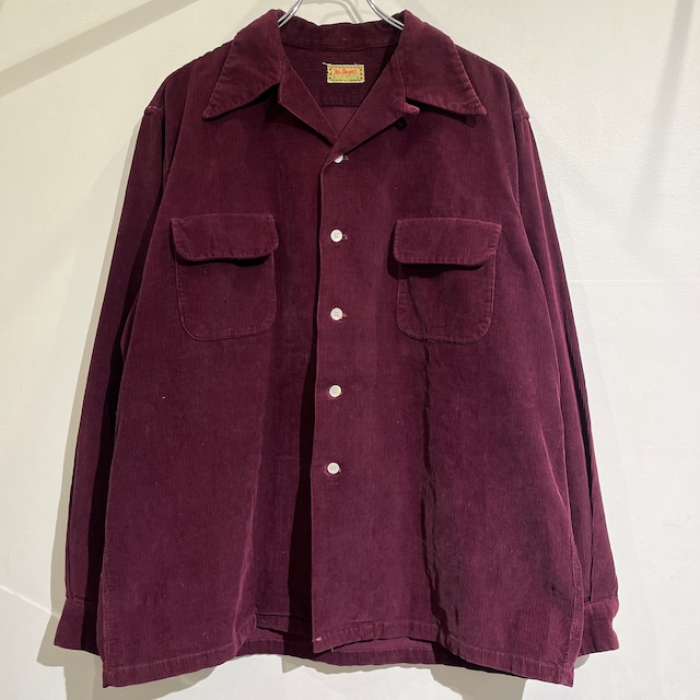 40s McGREGOR Corduroy Shirt 40年代 マクレガー オープンカラー シャツ えんじ L