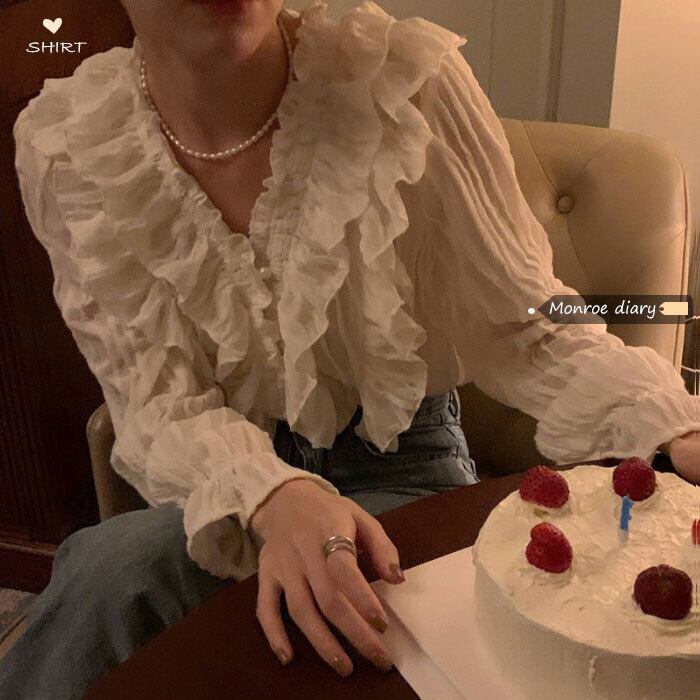 ホワイトシャツ スプリングカーディガンジャケット スタンダード ロング レトロ 春物 モンロー79489388841