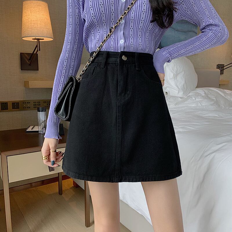 ブラックスカート スプリングサマー薄手Aラインハイウェストウェスト 春物 夏物 試着室70680937023