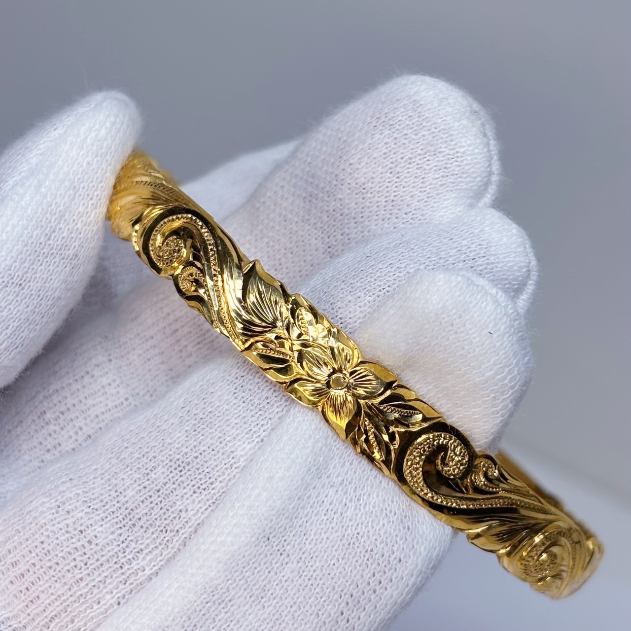 [手彫り]ハワイアンOバングル(ハイビスカス&プルメリア)