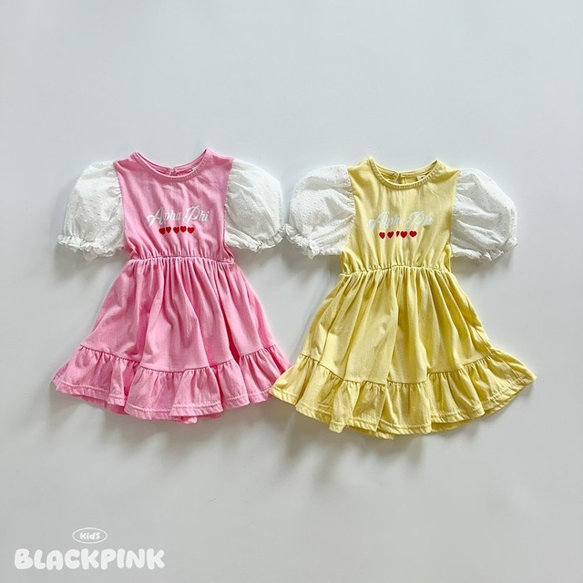 [BLACKPINK] Popcorn Puff Color Block Dress / [블랙핑크] 팝콘퍼프배색원피스