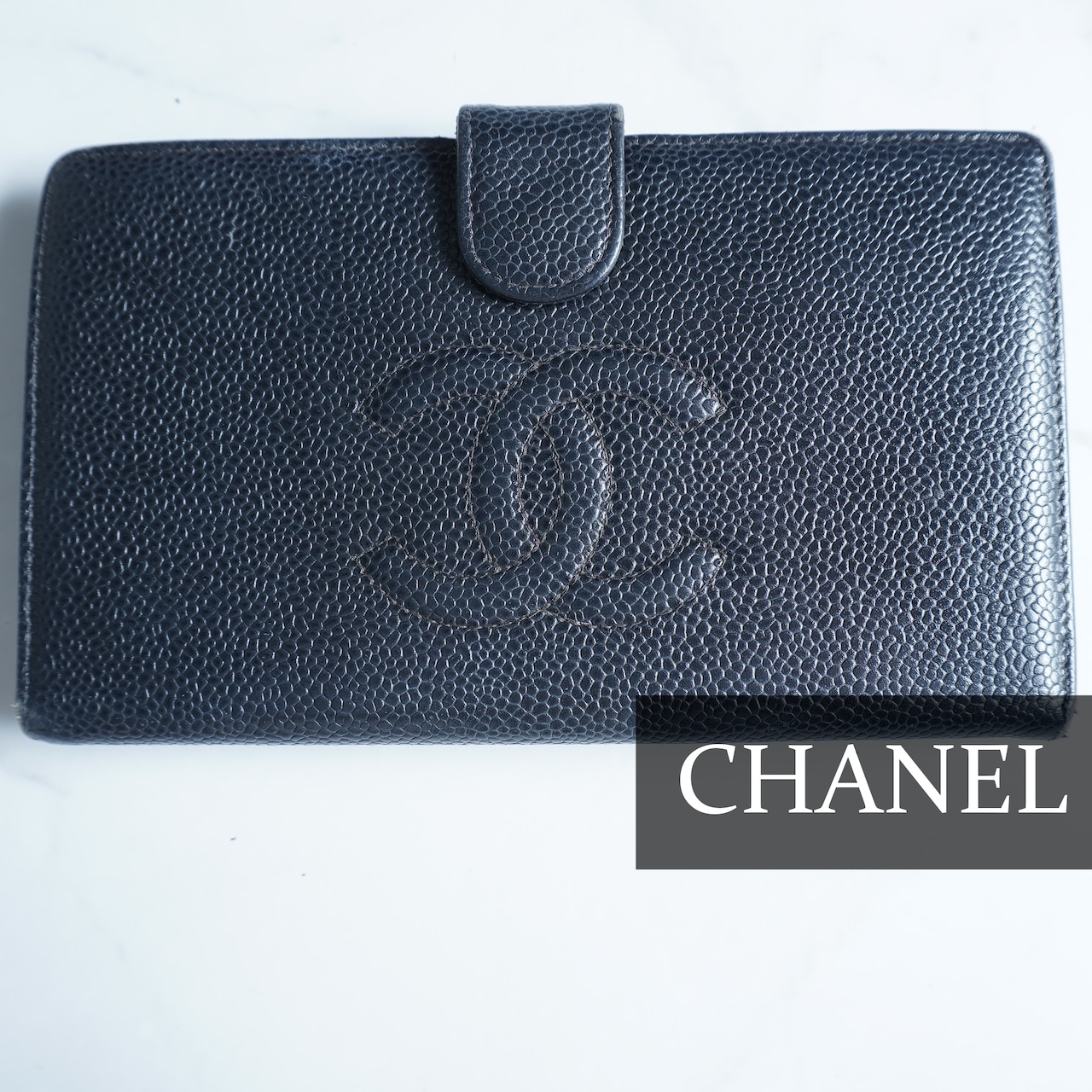 CHANEL】シャネル キャビアスキン ビッグココマーク長財布 black