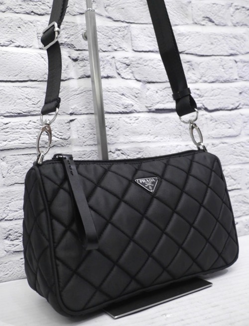 【極美品】PRADA プラダ キルティング テスートナイロン クロスボディ バッグ ショルダー カメラ バッグ ポーチ ポシェット 黒◆レアモデル