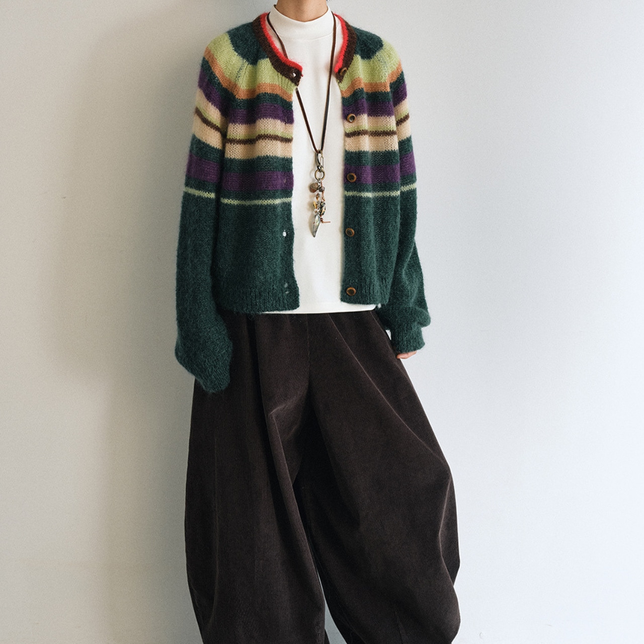 Stripe Pattern Oversized Cardigan T3601