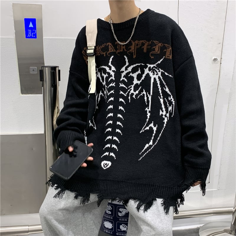 With U ニット ダメージ加工 ゴシック バックロゴ 病みカワ ストリート系 原宿系 ゴスロリ服 病み服 | ゴスロリファッション With U powered by BASE