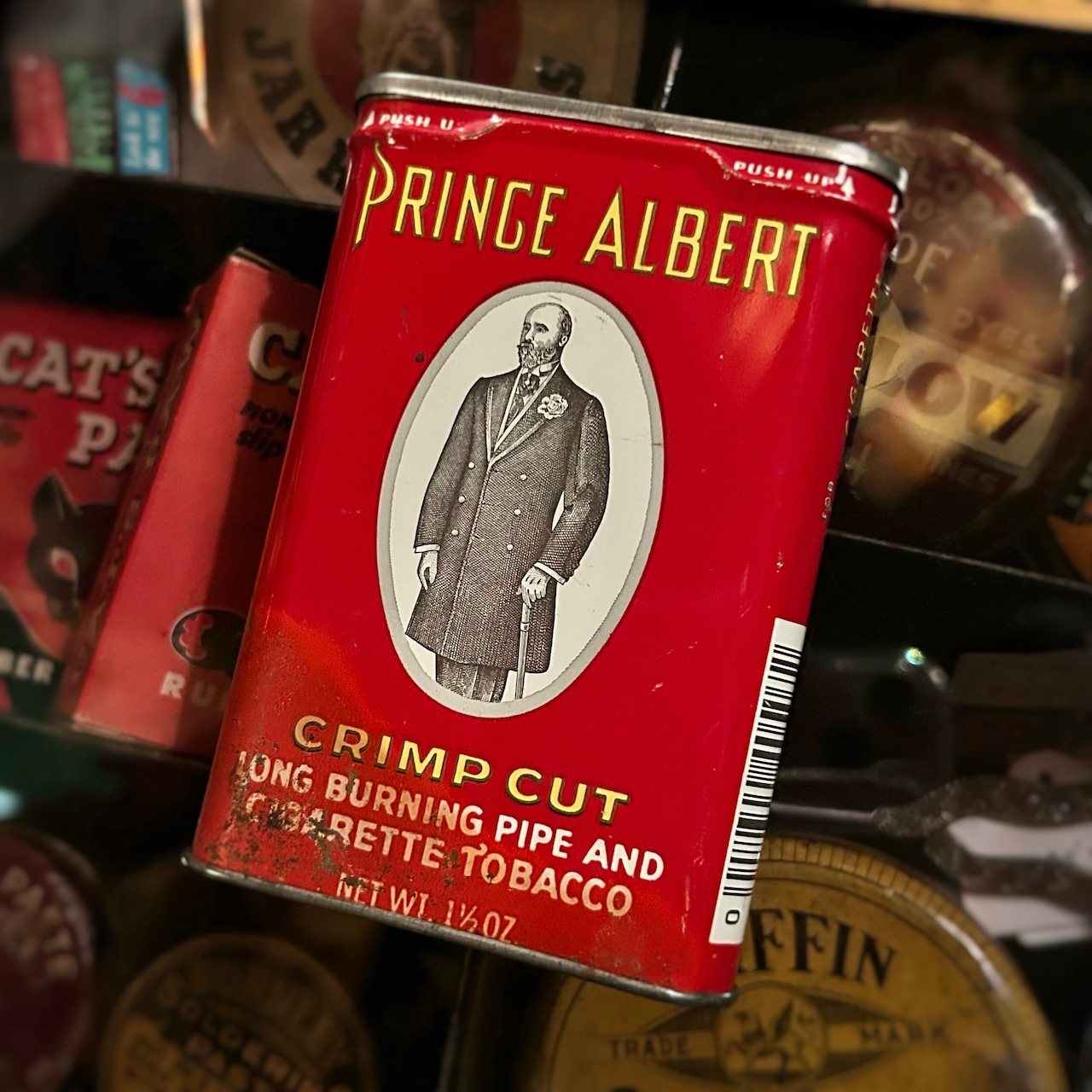 1960s–1980s プリンス・アルバート ヴィンテージ タバコ缶 PRINCE ALBERT CRIMP CUT Vintage Tobacco Tin T-803