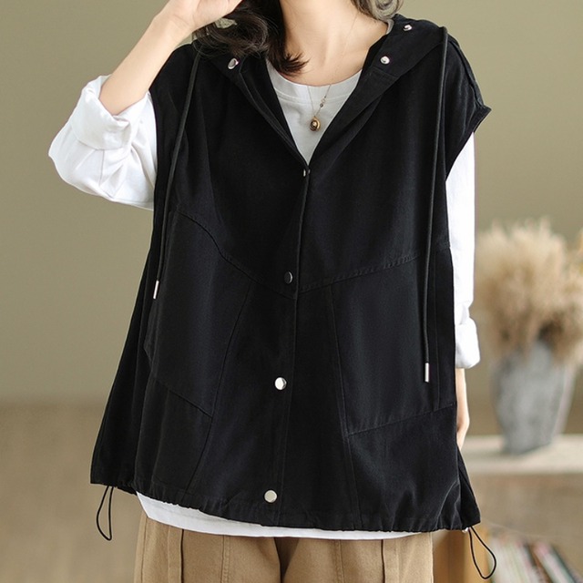 オーバーサイズフード付きカジュアルベスト 　　K17265