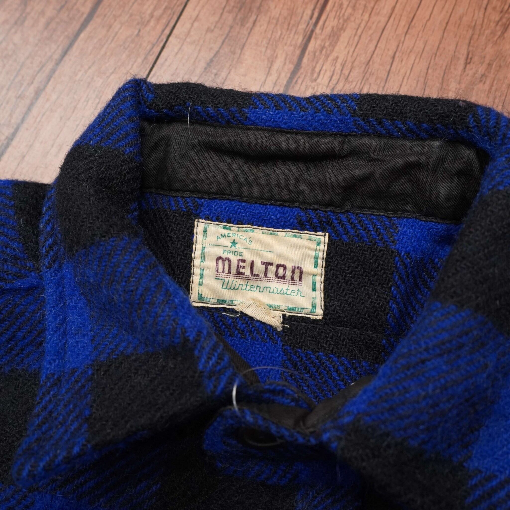 60s70s melton 大文字タグ ウール チェックシャツ L〜XL位