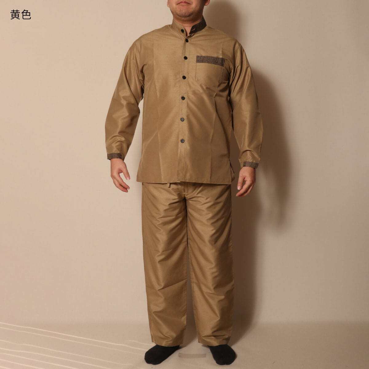 メンズ】シャツ式作務衣 三点セット | 朱橙｜和装コートのおとづき正規