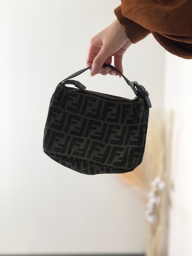 FENDI フェンディ ズッカ ジャガード バニティ ハンドバッグ ブラウン vintage ヴィンテージ オールド si6gvh