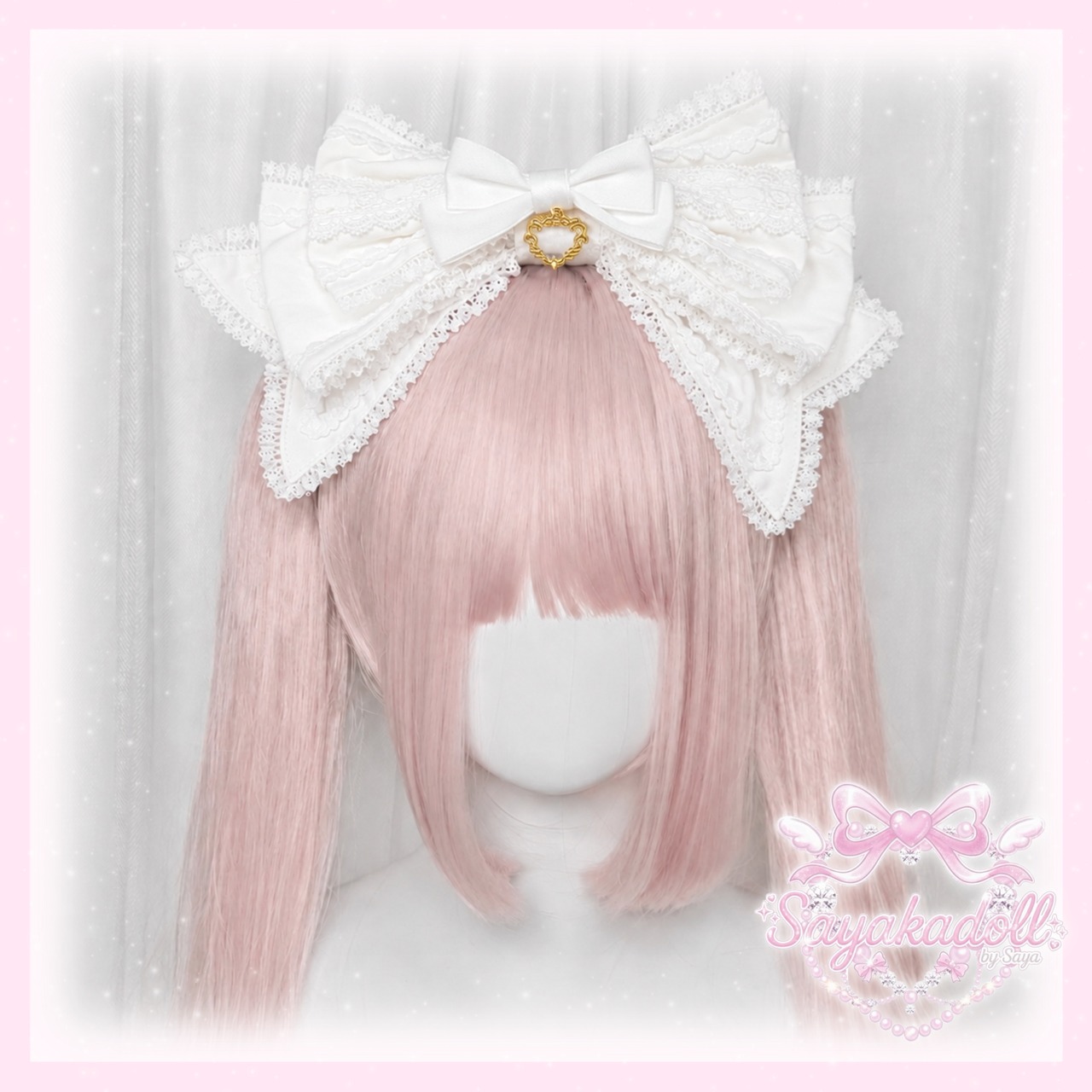 ♡【全5色】MAID ハートチャーム マットリボンフリルレースカチューシャ pink ♡