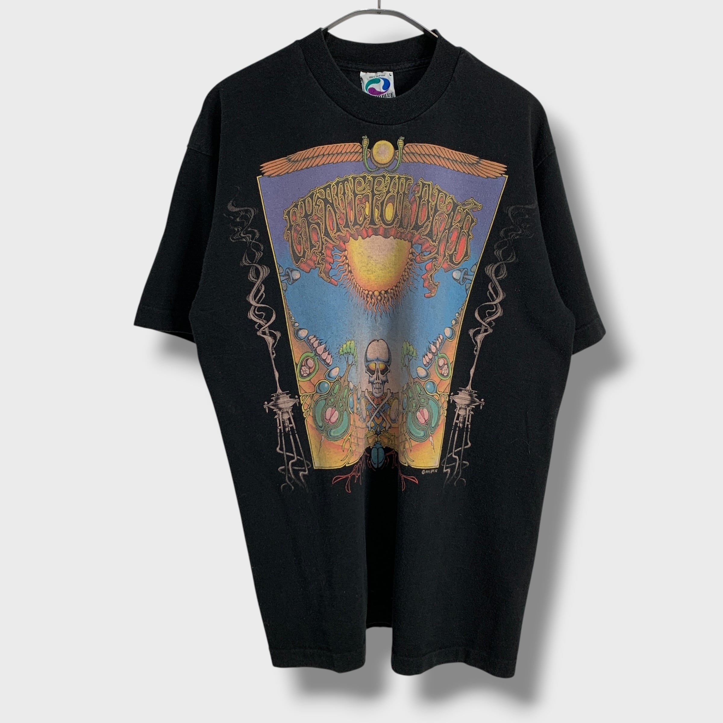 90s★USA製★グレイトフルデッド★リキッドブルー★バンドTシャツ★スカル★白 90s USA製 グレイトフルデッド リキッドブルー バンドT ツアーT 黒 L
