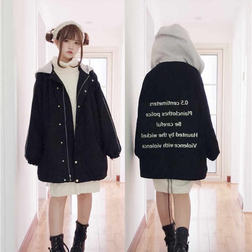 ゴスロリ通販 With U ファッション フーディ 裏起毛 バックプリント フリーサイズ オーバーサイズ 原宿ファッション