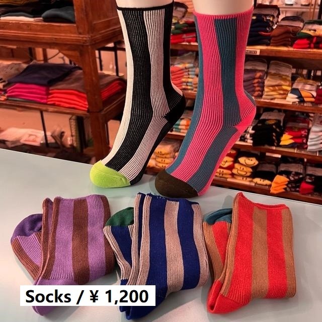 TOPANGA SOCKS　Lady's　ポップなストライプソックス　全5色　ブルー　ピンク　オレンジ　パープル　ブラック