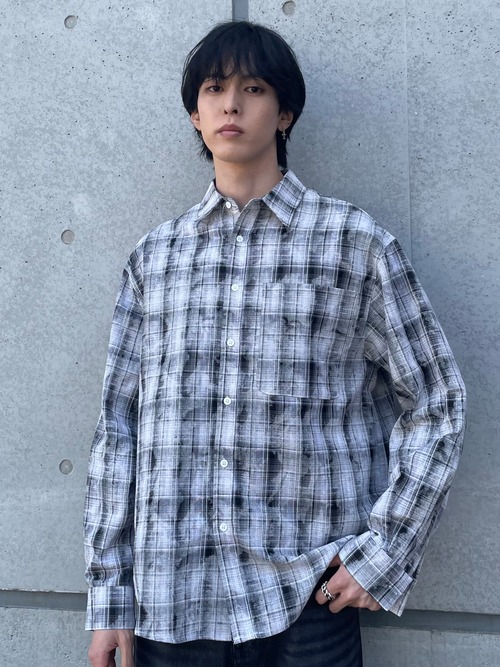 【ALUDE SELECT】 wash design over size collar check shirt