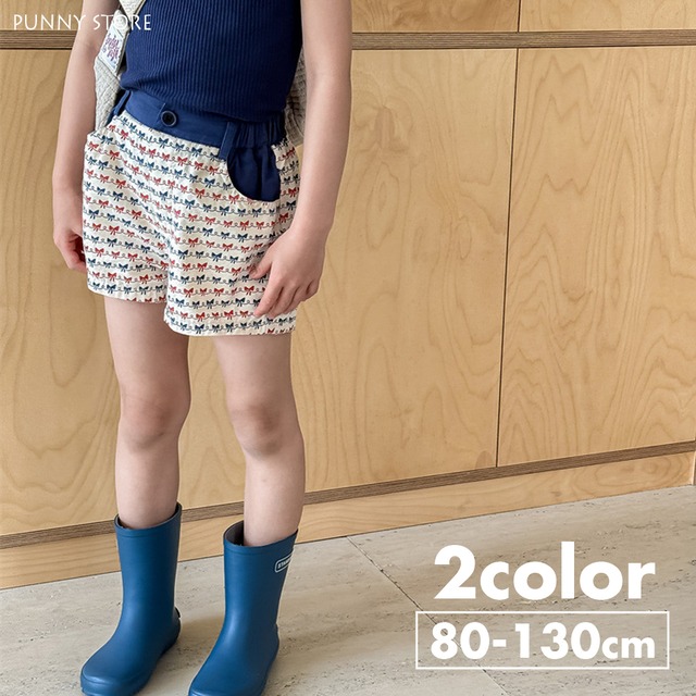 《取寄》リボン柄ショートパンツ （全２色） ADBB 2024夏 韓国子供服 ズボン 短パン ハーフパンツ りぼん
