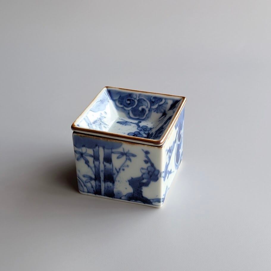 有田焼】染付濃松竹梅 枡型蓋付珍味入 | 和食器のすべて