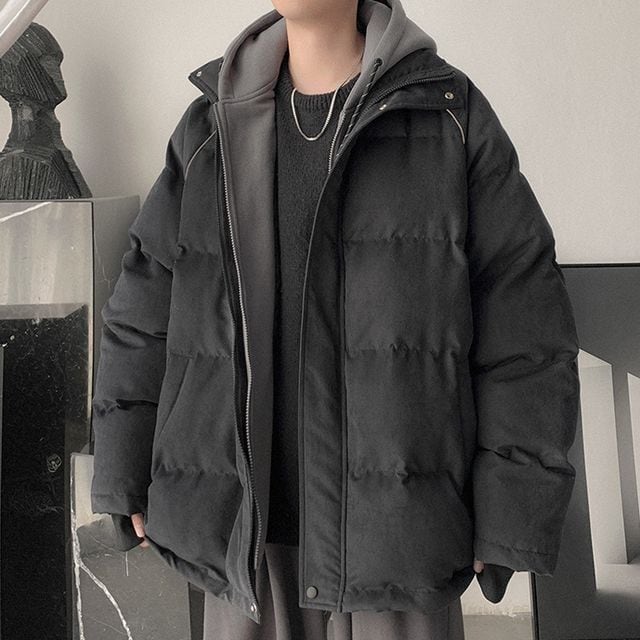 予約販売】ダウンジャケット 重ね着風 アウター 指穴 パーカー