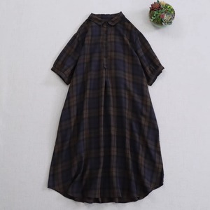 レトロチェック柄シャツワンピース ・10582