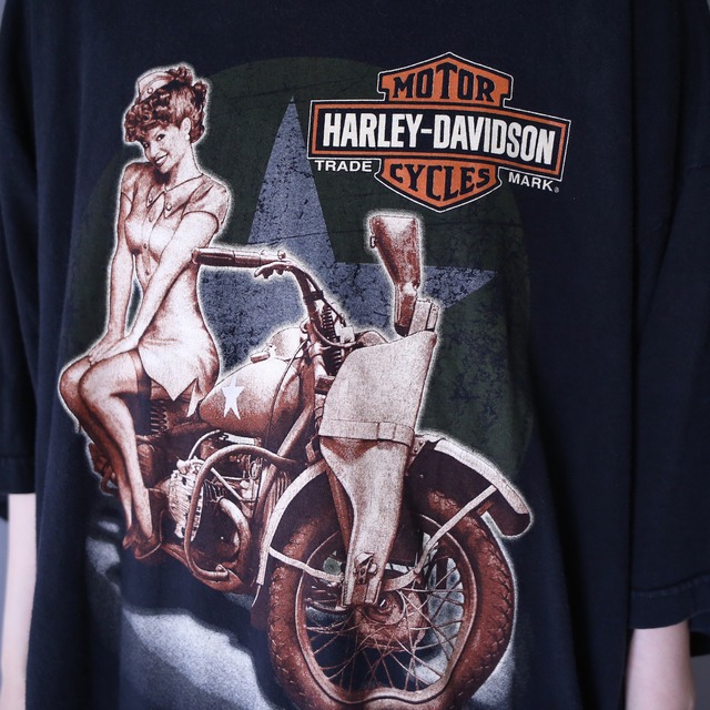 "HARLEY-DAVIDSON" front and back good printed over silhouette h/s tee