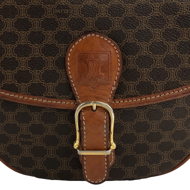 CELINE セリーヌ マカダム ショルダーバッグ ブラウン フロントバックル PVCレザー vintage ヴィンテージ オールド 8cjnf7