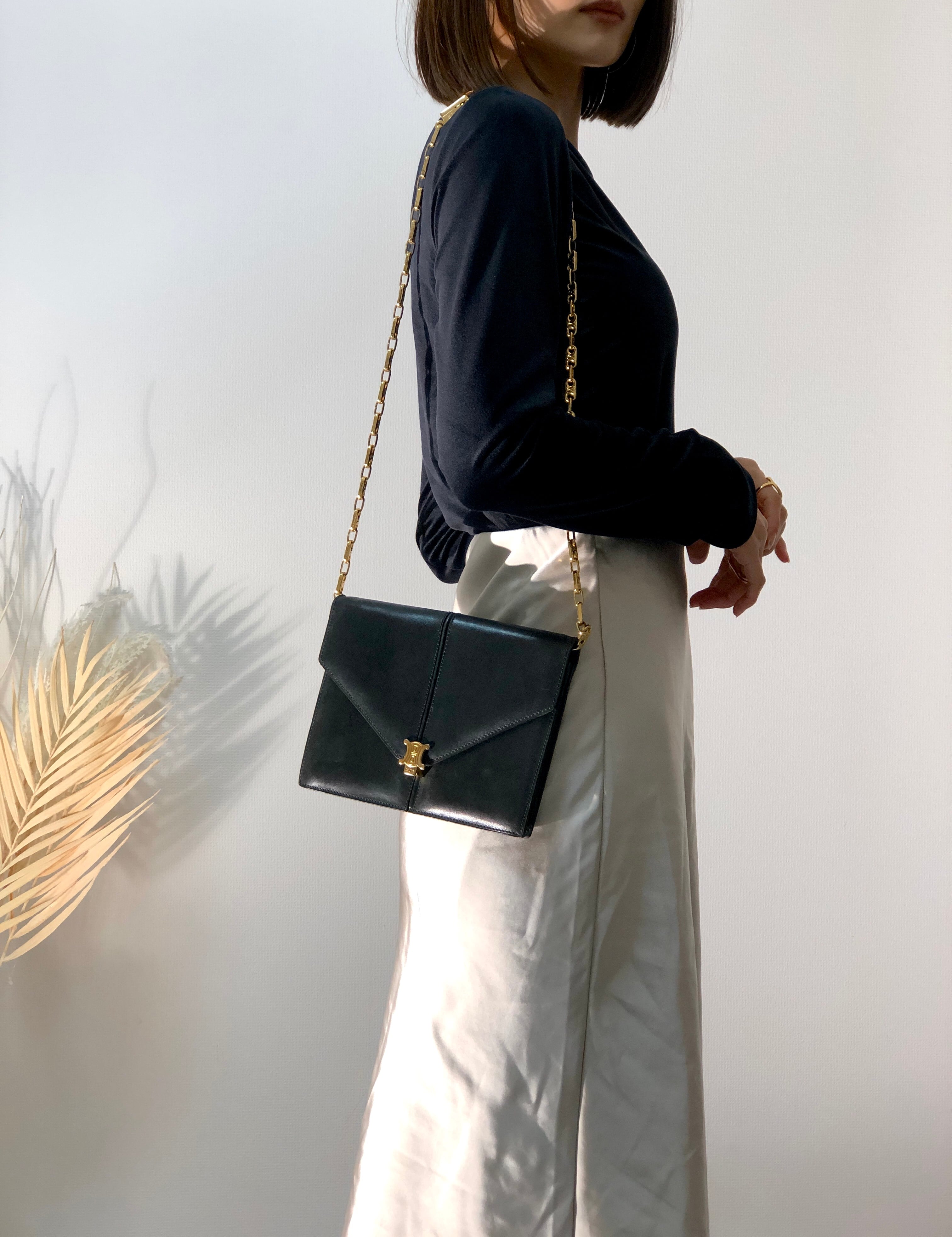 CELINE セリーヌ トリオンフ チェーン レザー クラッチ 2way