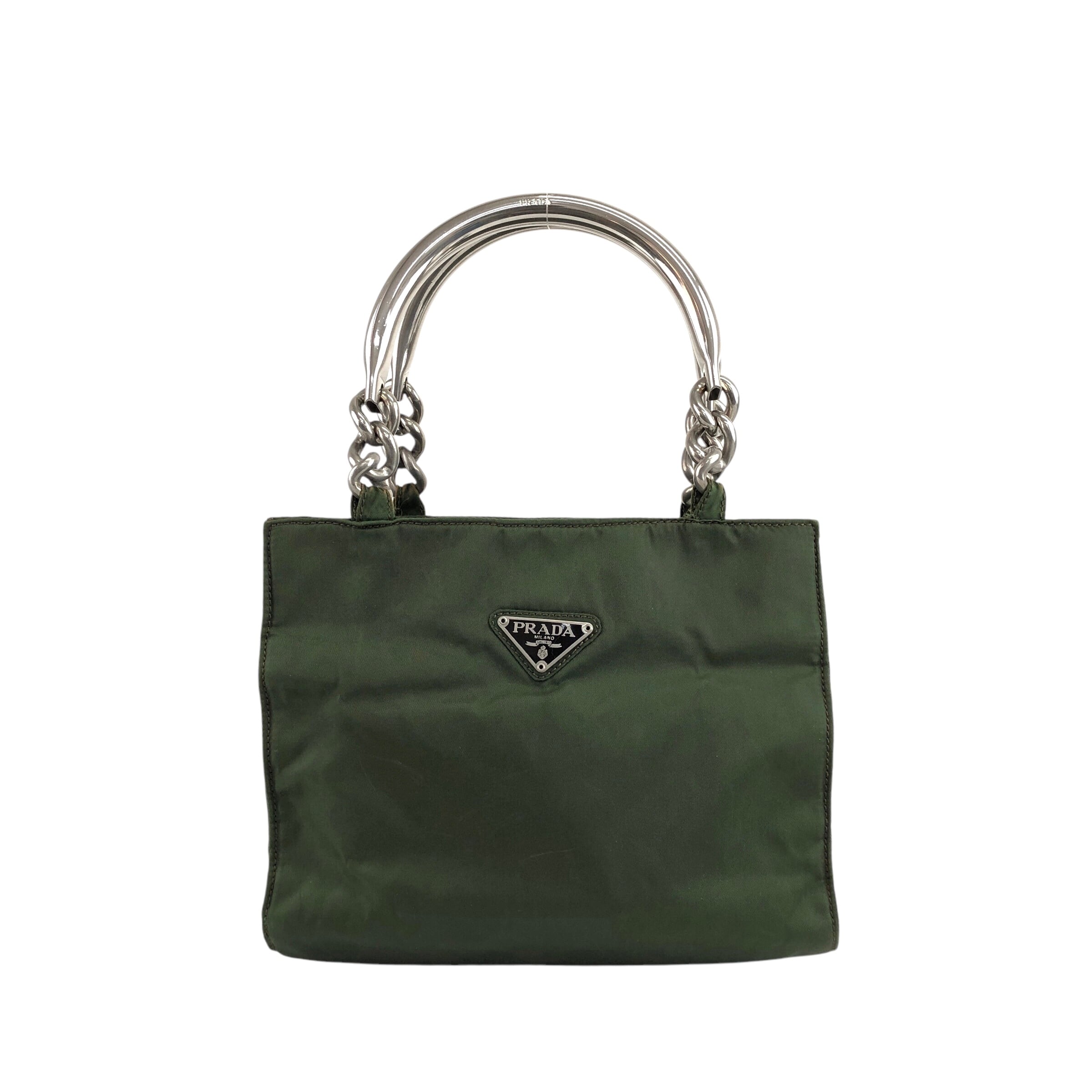 PRADA プラダ ハンドバッグ グリーン トライアングルロゴ ナイロン