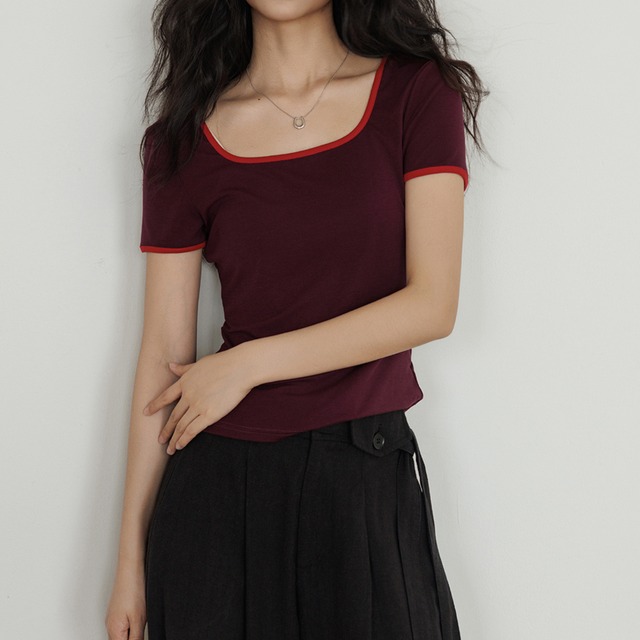 square neck color-block t-shirt L0346