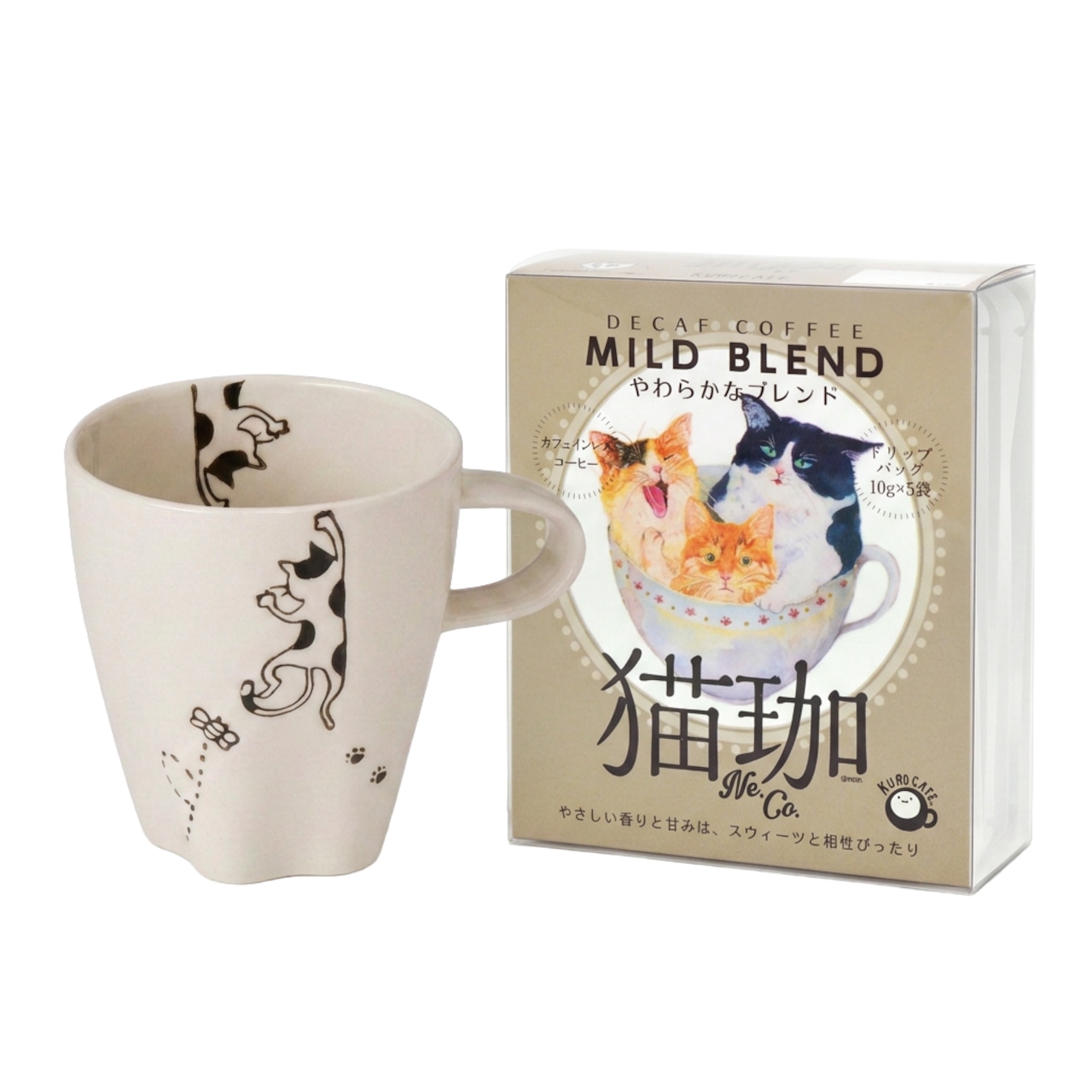 カフェインレス【猫の朝カフェ】軽量マグ コーヒー マイルドブレンド ドリップ5P 波佐見焼 三毛ネコのマグカップ